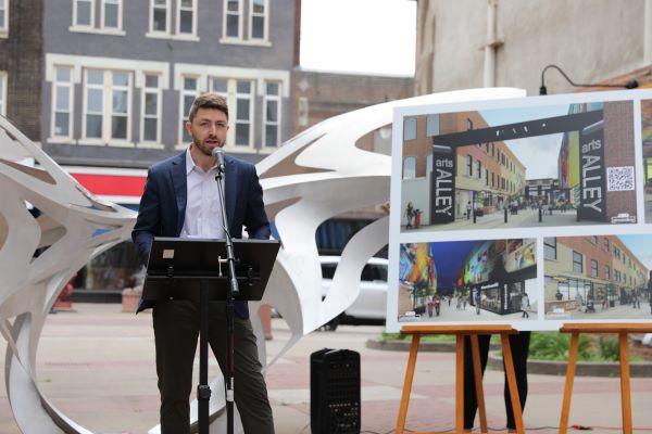 Arts Alley grant announcement Jack Cullen speaking