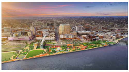 rendering of downtown Davenport using Destination Iowa funding 