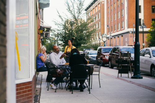 Outdoor seating at Lemon Grass, downtown Moline