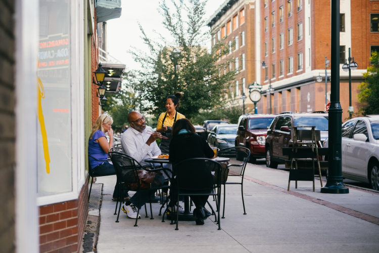 Outdoor seating at Lemon Grass, downtown Moline