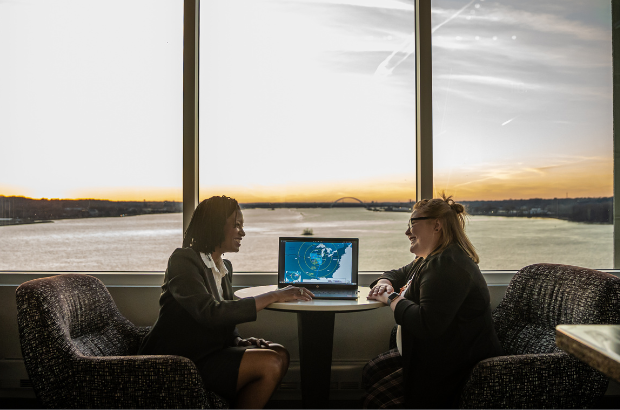 Two ladies talking a The Bend Mississippi Rivew View